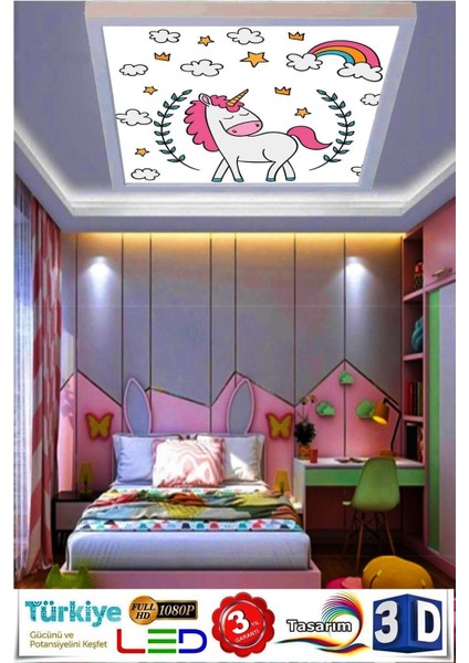 Çocuk Avize Unicorn Tasarım LED Avize Yeni Modern LED Avize 60 x 60, 60WATT,BEYAZ Işık