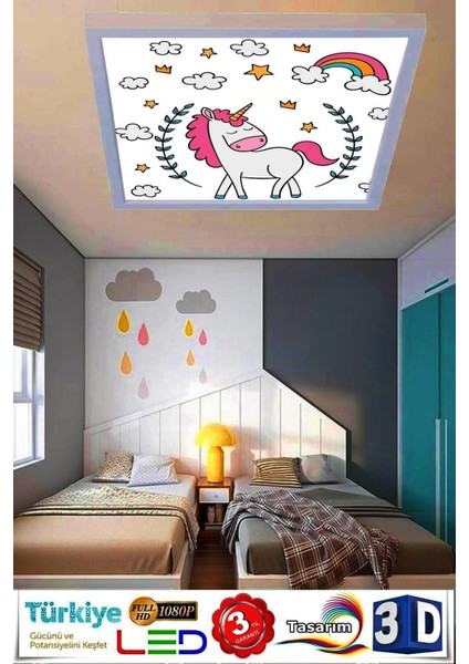Çocuk Avize Unicorn Tasarım LED Avize Yeni Modern LED Avize 60 x 60, 60WATT,BEYAZ Işık