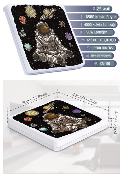 Astronot Avize-Led AVIZE-25WATT-30 cm x 30 cm , Çocuk Odası Avize, Avize Modelleri,space Avize-Astronot