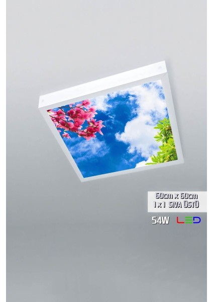 1 x 1-TEKLI-60 x 60-TAVANA Yapışık LED PANEL-54W-SIVA Üstü-Kolay Montaj-Renkli Hava- LED