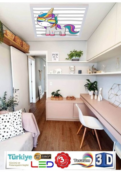 Çocuk Avize Unicorn Cool LED Aydınlatmalı Lamba 60W, Kişiselleştirilebilir Ürün