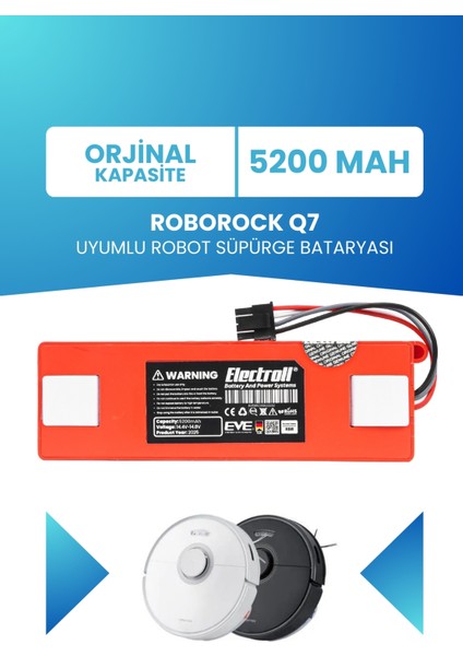 Roborock Q7 Uyumlu Batarya (ORJİNAL KAPASİTE) 5200mah Pil Robot Süpürge Batarya Değişimi