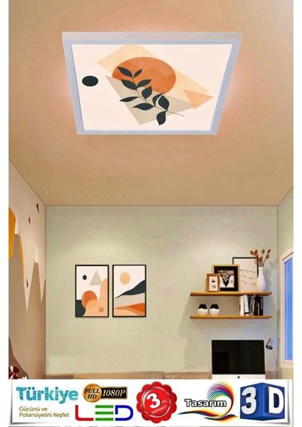 LED Avize 60 cm x 60 cm -6500K - 60W Tavan Lambası Aydınlatma, Estetik Çerçeve,