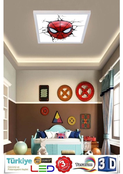 Örümcek Adam LED Çocuk Tavan Avize 60 cm x 60 cm , 60WATT LED Aydınlatma Avize, Spaderman Avize