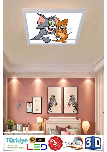 Çocuk Yatak Odası Avize Tom ve Jerry Ledli Avize 60WATT Beyaz Işık, Modern Çerçeve, LED 60 x 60 Avize fırsatları