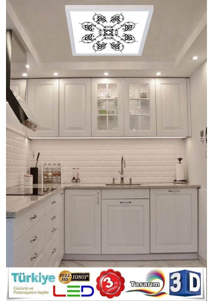 Desenli Panel Avize 60W LED Tavan Aydınlatma 60 cm x 60 cm Beyaz Modern Çerçeve modelleri