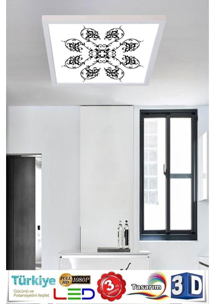 Desenli Panel Avize 60W LED Tavan Aydınlatma 60 cm x 60 cm Beyaz Modern Çerçeve fırsatları