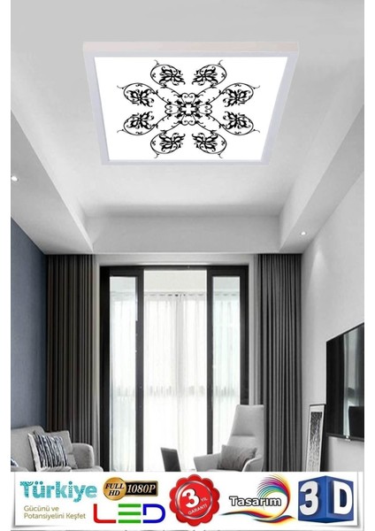 Desenli Panel Avize 60W LED Tavan Aydınlatma 60 cm x 60 cm Beyaz Modern Çerçeve indirimleri