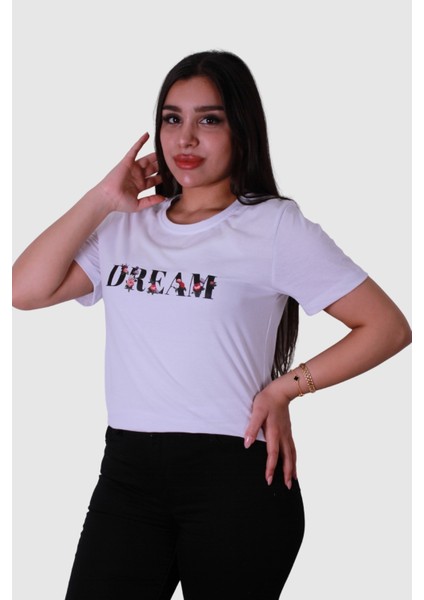 Dream Baskı Beyaz Kadın T-Shirt Model 1