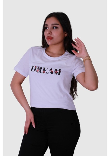 Dream Baskı Beyaz Kadın T-Shirt Model 1 fiyatları
