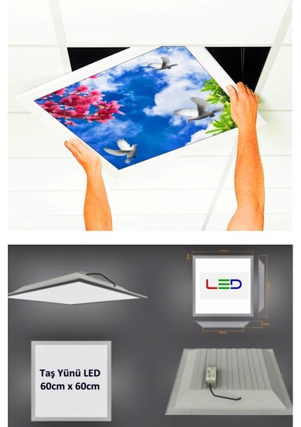 Asma TAVAN-60 cm x 60 cm -SIVA ALTI-54W-6500K-BEYAZ-LED Panel-Led Armatür- 60 x 60 Taş Yünü Asma Tavan-Led