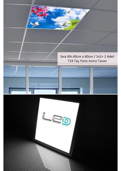 Asma TAVAN-60 cm x 60 cm -SIVA ALTI-54W-6500K-BEYAZ-LED Panel-Led Armatür- 60 x 60 Taş Yünü Asma Tavan-Led modelleri