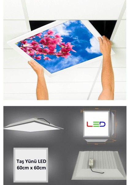 Asma Tavan LED-60 cm x 60 cm -SIVA ALTI-54W-6500K-LED Panel-Led ARMATÜR-60 x 60 Taş Yünü Asma Tavan Ledi-A+