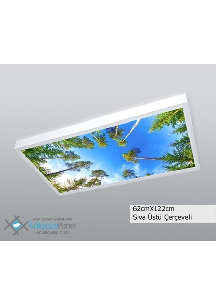 60 x 120 Gökyüzü Panel Avize, 106WATT Led, Sıva Üstü, Kolay Montaj LED Panel, Orman Avize