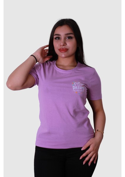 Follow Dream Baskı Lila Kadın T-Shirt Model 6