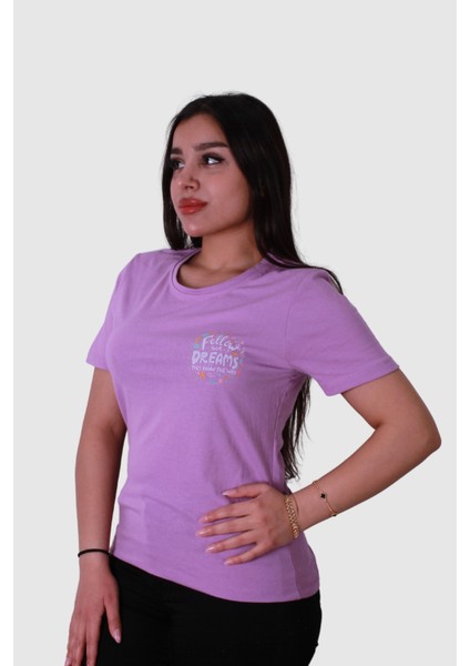 Follow Dream Baskı Lila Kadın T-Shirt Model 6 fiyatları