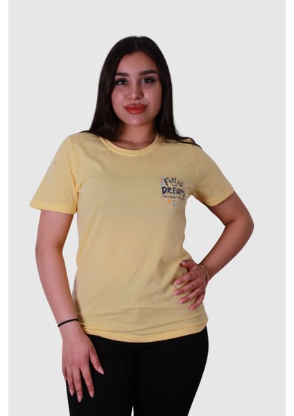 Follow Dream Baskı Sarı Kadın T-Shirt Model 6