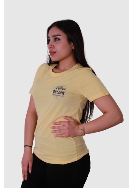 Follow Dream Baskı Sarı Kadın T-Shirt Model 6