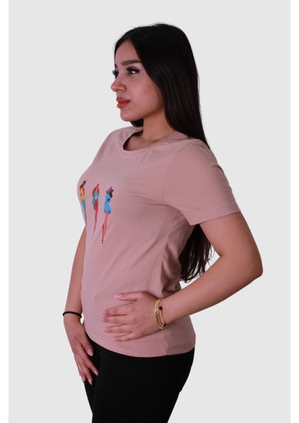 Üç Kadın Baskı Bej Kadın T-Shirt