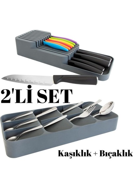 2'li Set Kaşıklık Bıçaklık, 9 Bölmeli Kaşıklık ve 2 Sıra Bıçaklık Seti, Antrasit