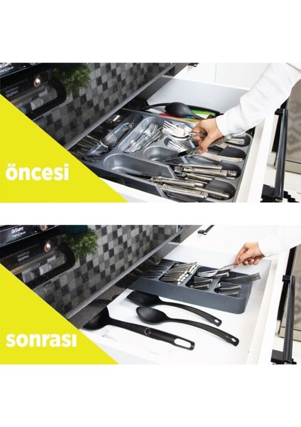 2'li Set Kaşıklık Bıçaklık, 9 Bölmeli Kaşıklık ve 2 Sıra Bıçaklık Seti, Antrasit