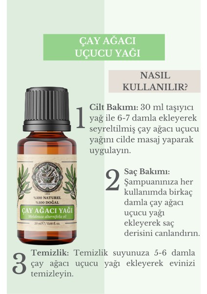 Çay Ağacı Uçucu Yağı (Tea Tree Essential Oil) Saf ve Doğal 20 ml