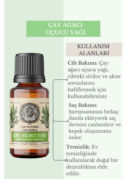 Çay Ağacı Uçucu Yağı (Tea Tree Essential Oil) Saf ve Doğal 20 ml
