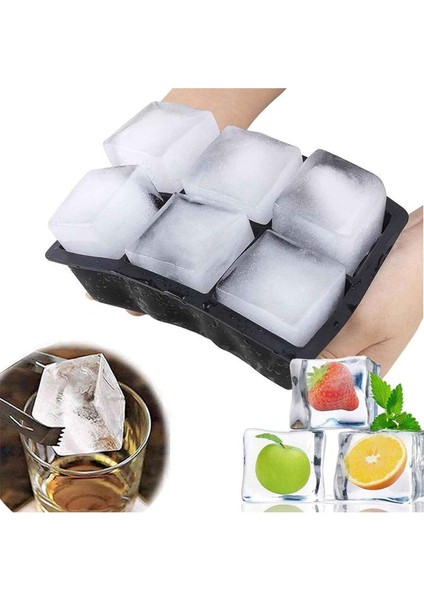 Silikon 6'lı Kare Buz Kalıbı - 6 Bölmeli Buzluk 5cm | Dev Buz Küpleri | Sunum Buz Küpü modelleri