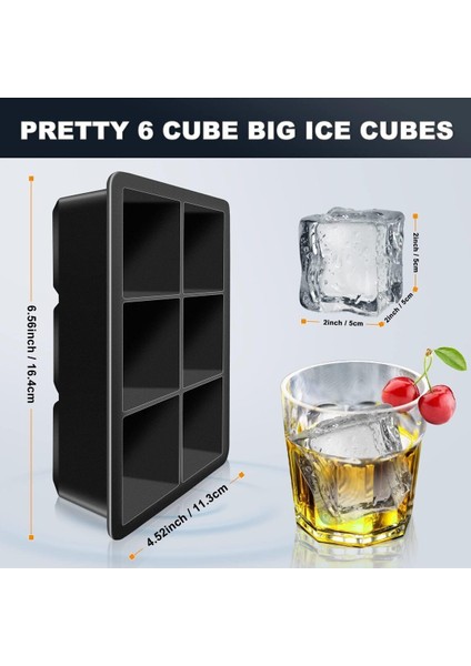 Silikon 6'lı Kare Buz Kalıbı - 6 Bölmeli Buzluk 5cm | Dev Buz Küpleri | Sunum Buz Küpü indirimleri