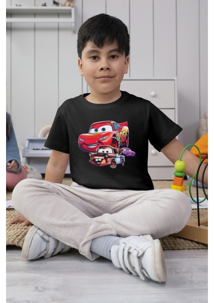 Cars Şimşek Tişört Mcqueen Çocuk Tshirt Siyah