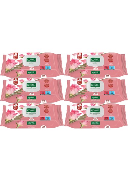 Islak Havlu Mendil 90 Yaprak Gül Kokulu (6 Lı Set) Pratik Kapaklı (540 Yaprak)