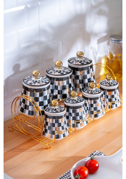 Master Magic Dama Dekor 8 Parça Standlı Porselen Baharat Takımı