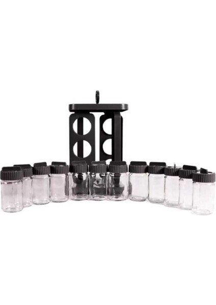 Cam Baharatlık Siyah Renk Dönerli Standlı Lüx Fenomen 12 Li Baharatlık fiyatları