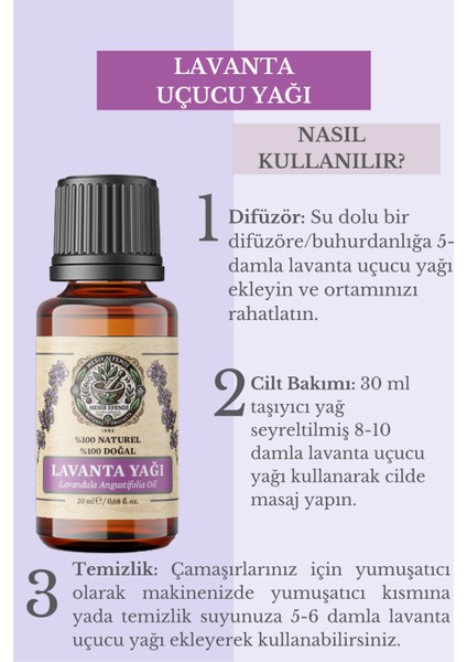 Lavanta Uçucu Yağı (Lavander Essential Oil) Saf ve Doğal 20 ml fırsatları