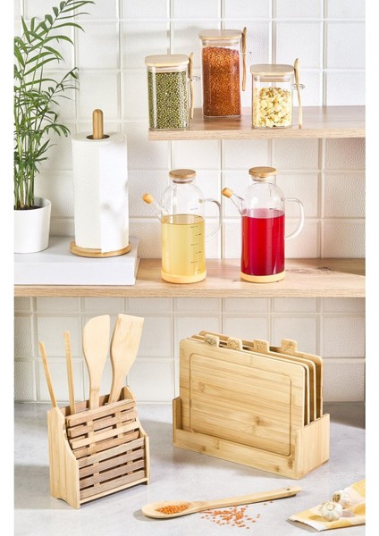 20 Parça Tezgah Üstü Bambu Set - Kesme Tahtası, Yağdanlık, Kavanoz, Havluluk, Kaşıklık, Nihale Seti modelleri