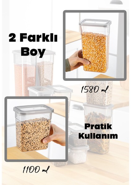10'lu Sızdırmaz Kapaklı Etiketli Erzak ve Bakliyat Saklama Kabı Seti 1100-1580 ml