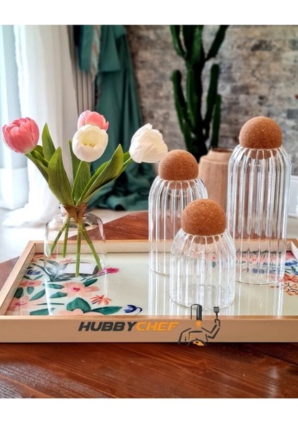 Cam Kavanoz Mantar Top Kapaklı Kavanoz 3lü Set