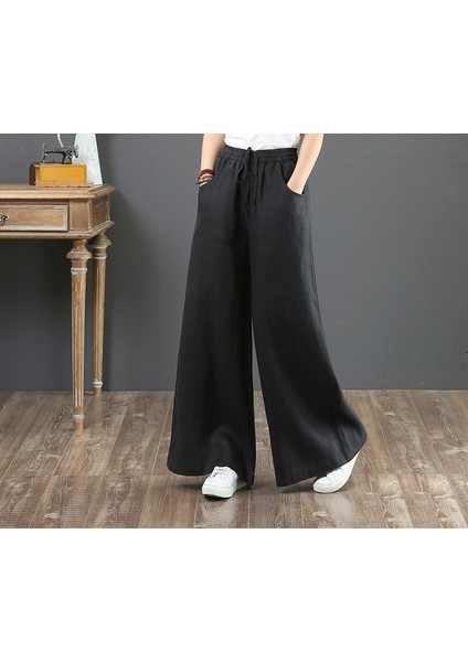 Keten Günlük Pantolon Beli Lastikli Bağcıklı LN12SIYAH3