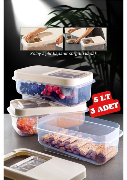 Multibox 3 x 5 lt Pp Plastik Saklama Kutusu – Şeffaf Gövdeli, Sürgülü Krem Kapaklı, Dayanıklı ve Sağlıklı Depolama fırsatları