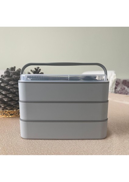 3 Katlı Taşınabilir Yemek Kabı – Lunch Box Diyet Beslenme Kutusu Saklama Kabı Çatal Kaşıklı