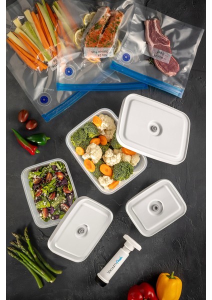 Vakumlu Gıda Saklama Kabı Seti – BPA’sız, Silikon Kapaklı, Sızdırmaz 4’lü (450-950-1800 ml) Çok Amaçlı Kullanım