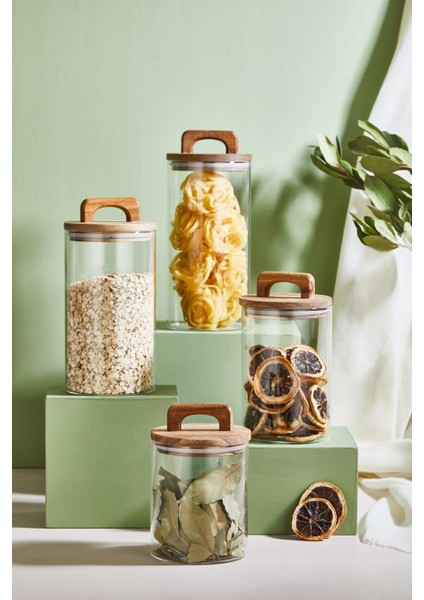 4' Lü Vakumlu Kapaklı Cam Kavanoz - Erzak/bakliyat Saklama Kabı Seti