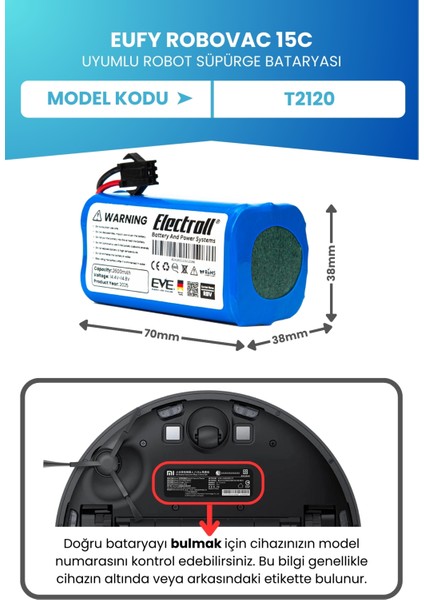 Eufy Robovac 15C Süpürge Uyumlu Batarya (ORJİNAL KAPASİTE) 2600MAH Pil Robot Süpürge Batarya Değişimi fiyatları