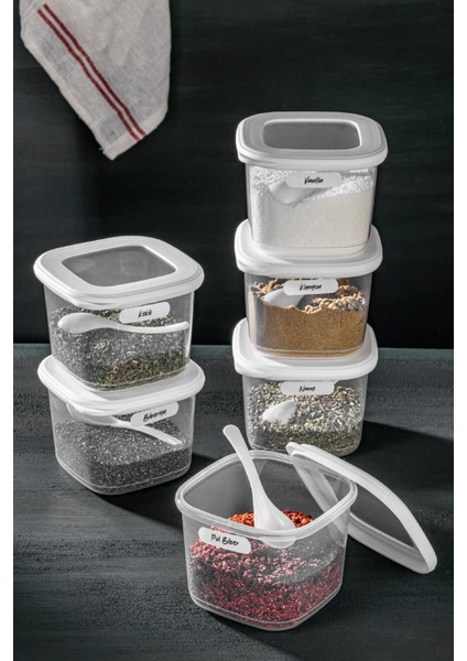 Kare Plastik Erzak Saklama Kabı Seti 0,55 L Beyaz Kaşıklı ve Etiketli 6'lı – Mutfak Düzeni ve Kolay Saklama fırsatları
