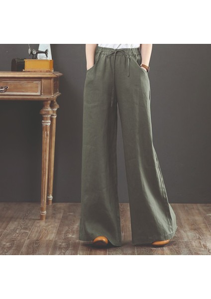 Keten Günlük Pantolon Beli Lastikli Bağcıklı LN12HAKI7