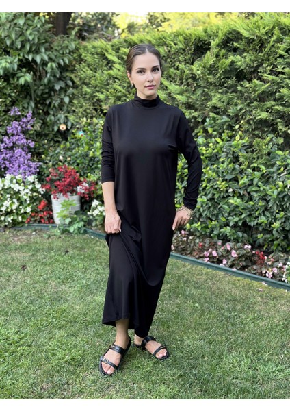 Dik Yaka Siyah Pamuklu Viskon Tesettür Içlik Astar Elbise fiyatları