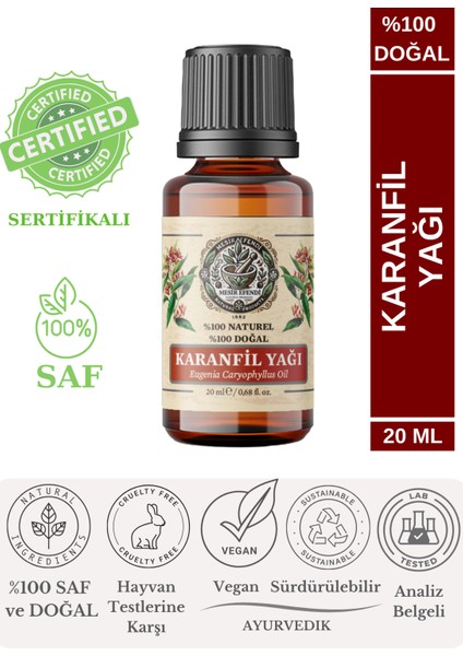 Karanfil Yaprağı Uçucu Yağı (Clove Leaf Oil ) Saf ve Doğal 20 ml