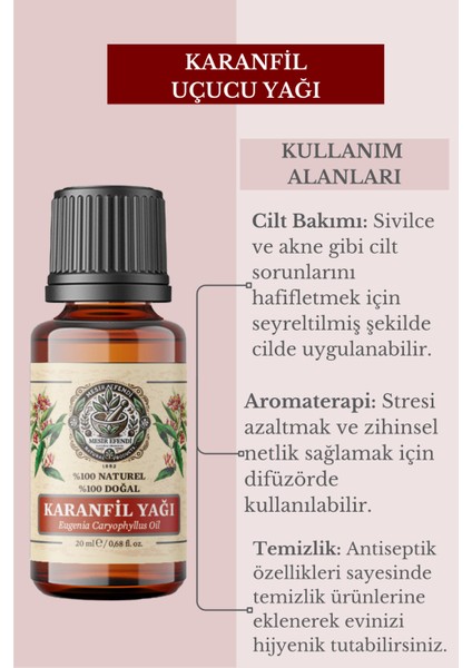 Karanfil Yaprağı Uçucu Yağı (Clove Leaf Oil ) Saf ve Doğal 20 ml