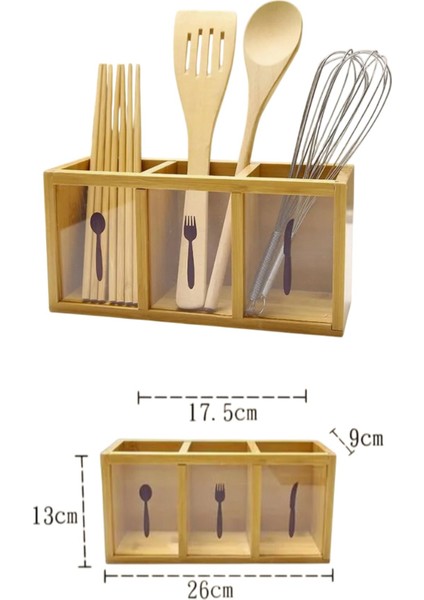 Bambu Tezgah Üstü 3'lü Kaşıklık Bıçaklık I Tezgah Üstü Dekoratif Kaşıklık 3 Bölmeli I 26X13CM