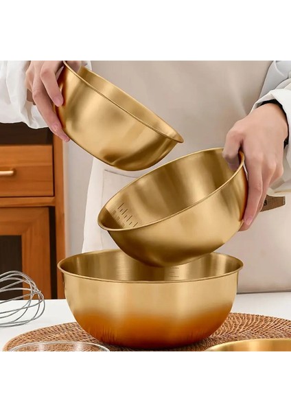 3'lü Gold Paslanmaz Çelik Karıştırma ve Salata Kasesi Çırpma (17CM-19CM-22CM)
